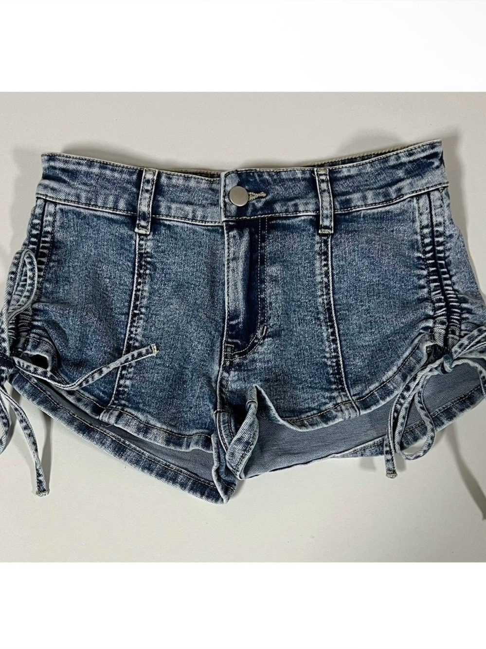 Blue Ruched Jean Denim Shorts Bottoms Size 3 💙 #shorts #casual #denim #summer